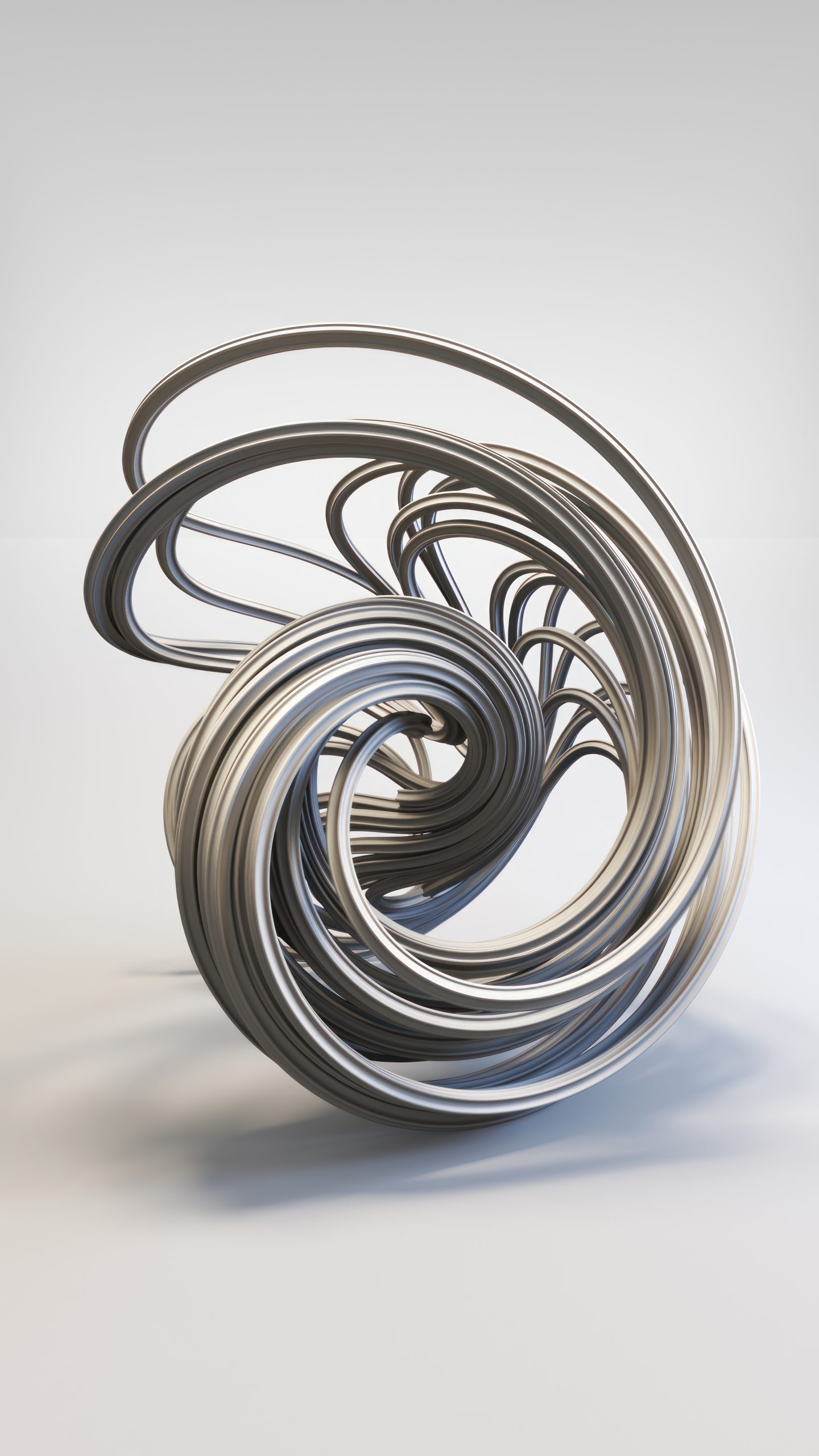 Metallic strange attractor with looping silver trajectories, a digital artwork by Riccardo Zerbinati